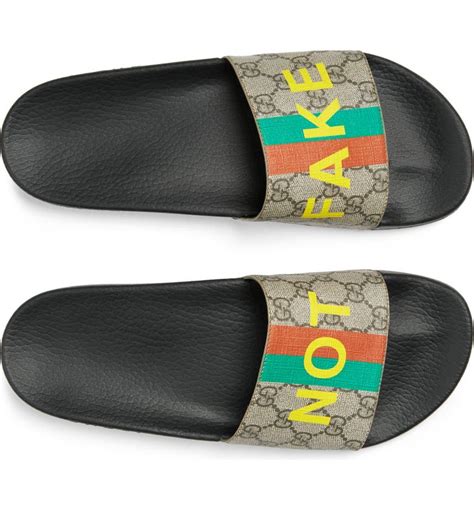 gucci pursuit bar logo sport slide fakes|gucci slides counterfeit.